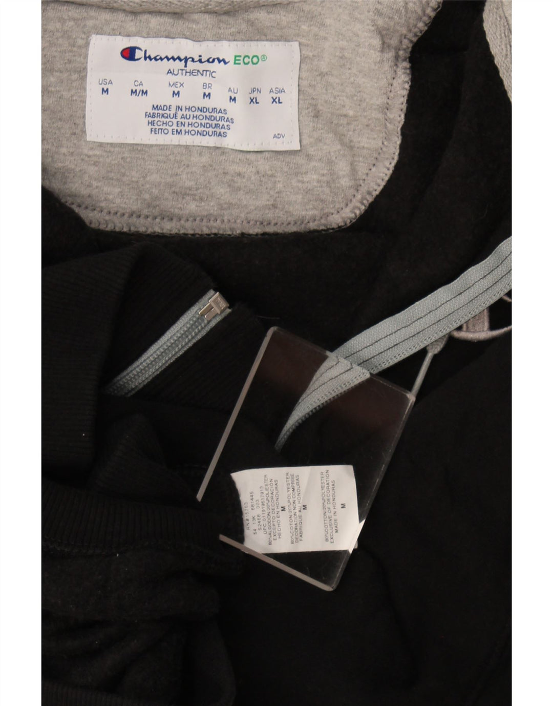 Champion Mens Zip Hoodie Sweater Medium Black Cotton