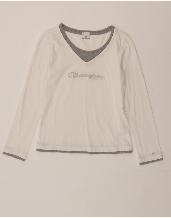 Champion Womens Graphic Top Long Sleeve UK 12 Medium White