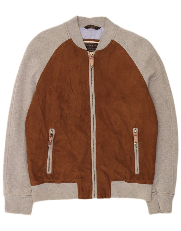 Zara Mens Tracksuit Top Jacket XL Brown Polyester