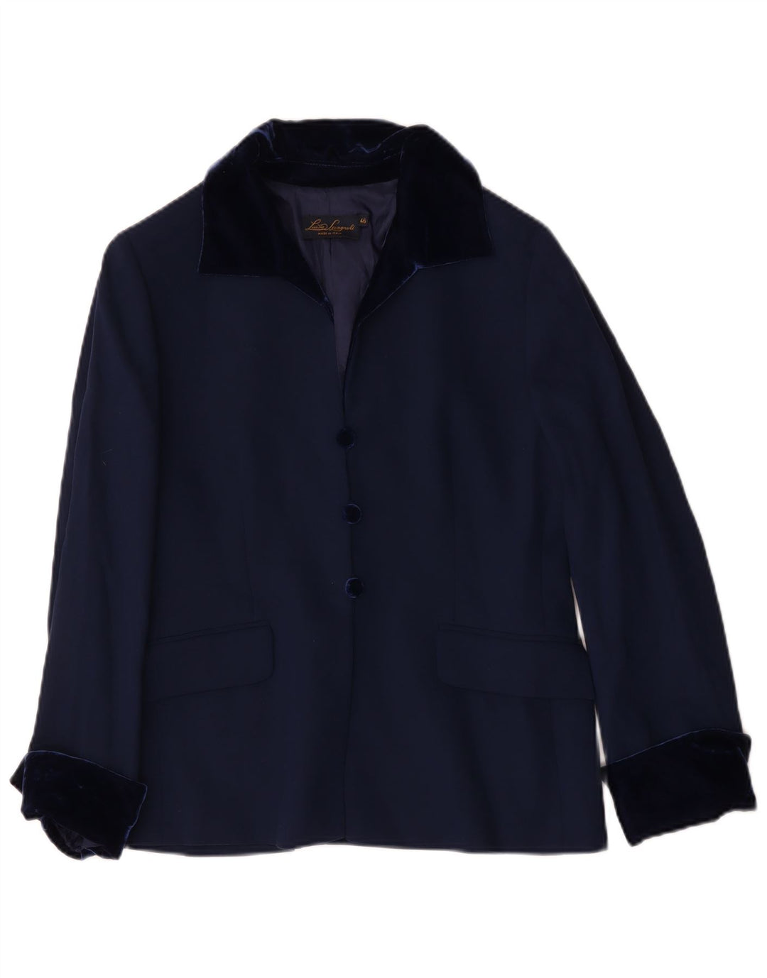 Luisa Spagnoli Womens 3 Button Blazer Jacket IT 46 Large Navy Blue Wool