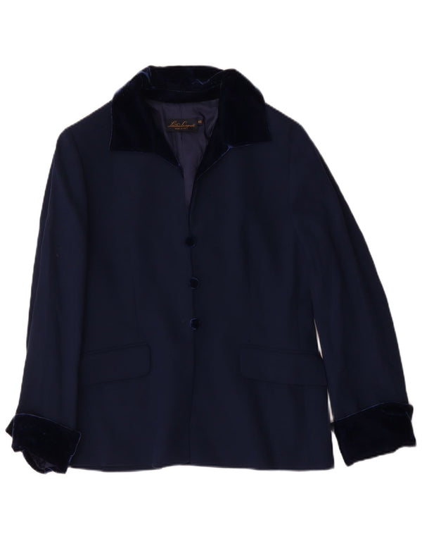 Luisa Spagnoli Womens 3 Button Blazer Jacket IT 46 Large Navy Blue Wool