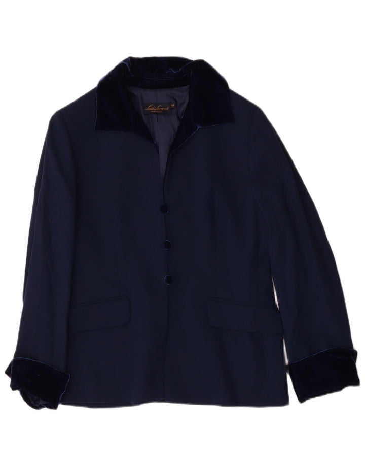 Luisa Spagnoli Womens 3 Button Blazer Jacket IT 46 Large Navy Blue Wool