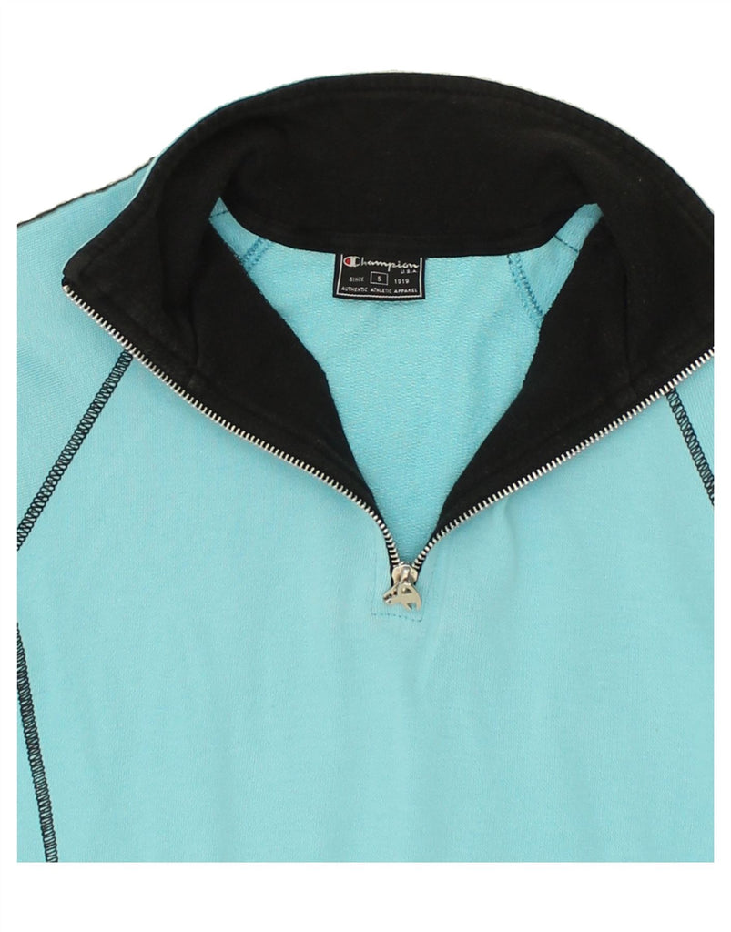 CHAMPION Mens Zip Neck Top Long Sleeve Small Turquoise Cotton | Vintage Champion | Thrift | Second-Hand Champion | Used Clothing | Messina Hembry 