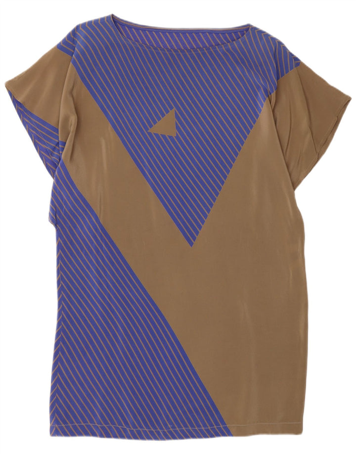Vintage Womens Shirt Dress IT 42 Medium Brown Colourblock Silk