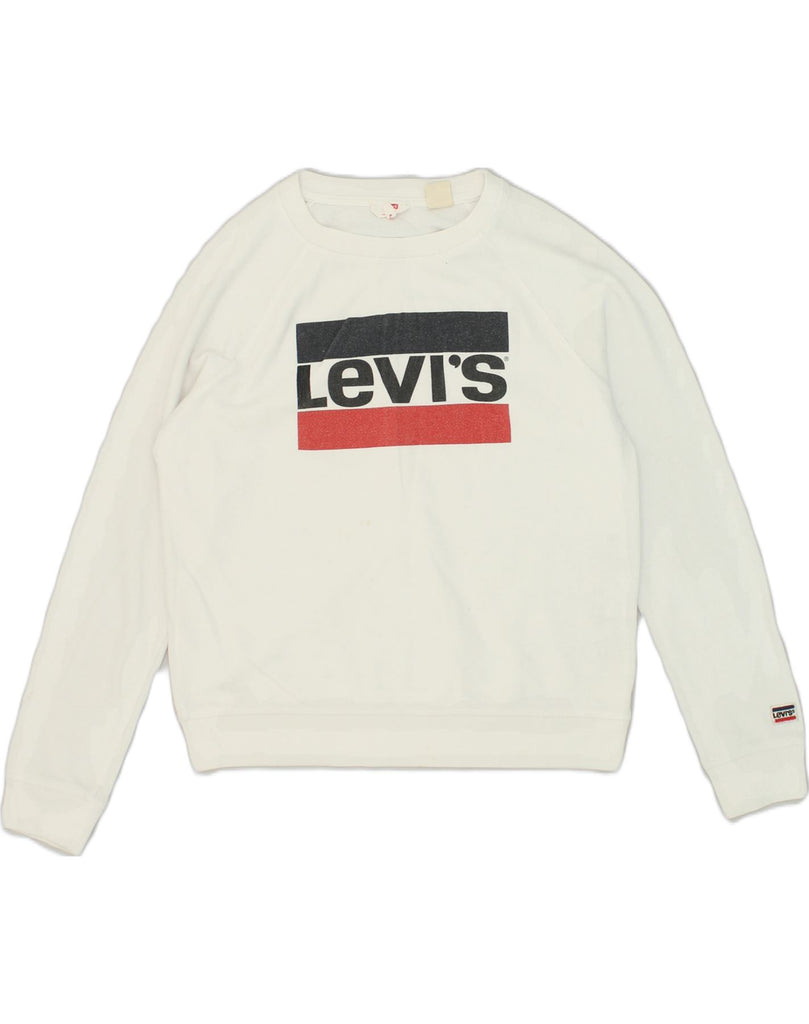 LEVI'S Womens Graphic Hoodie Jumper UK 12 Medium White Cotton | Vintage Levi's | Thrift | Second-Hand Levi's | Used Clothing | Messina Hembry 