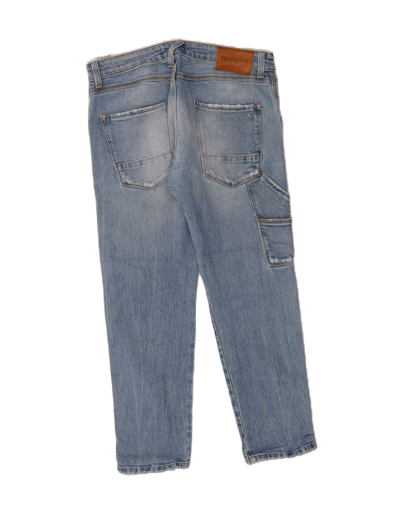 UNIFORM Mens Workwear Distressed Tapered Jeans W32 L30 Blue Cotton Vintage Uniform and Second-Hand Uniform from Messina Hembry 