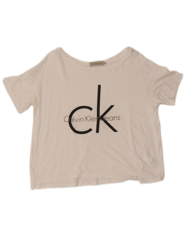 Calvin Klein Jeans Womens Crop Graphic T-Shirt Top UK 10 Small White