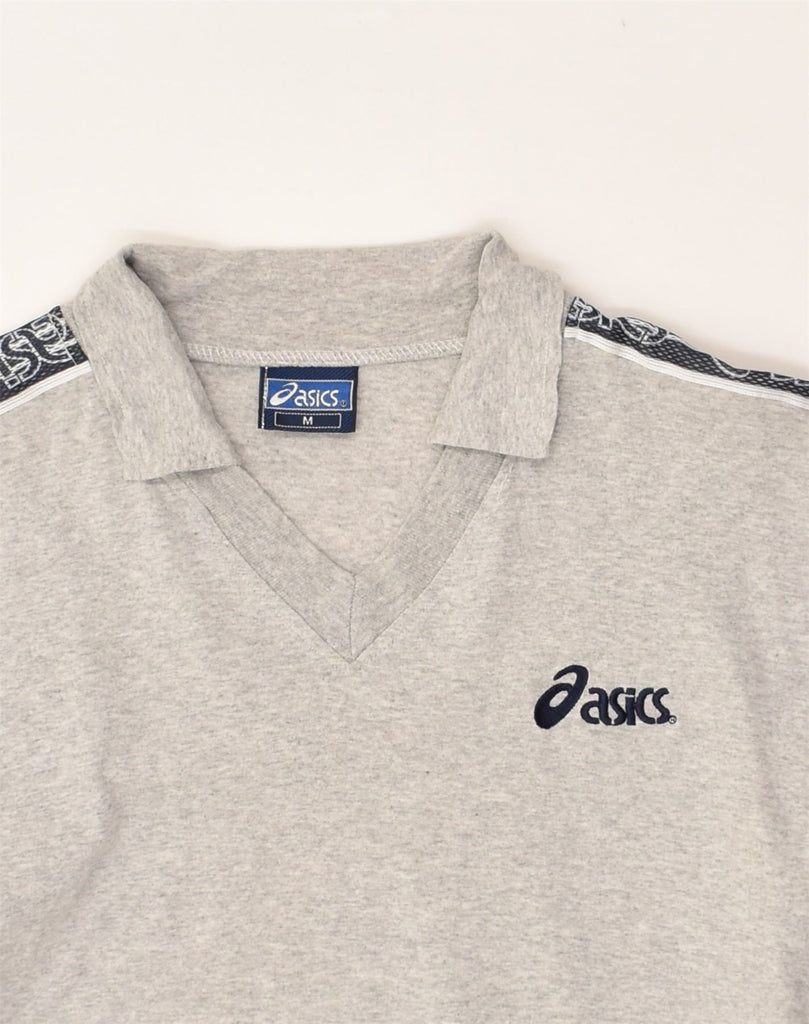 ASICS Mens Graphic Polo Shirt Medium Grey Cotton | Vintage Asics | Thrift | Second-Hand Asics | Used Clothing | Messina Hembry 