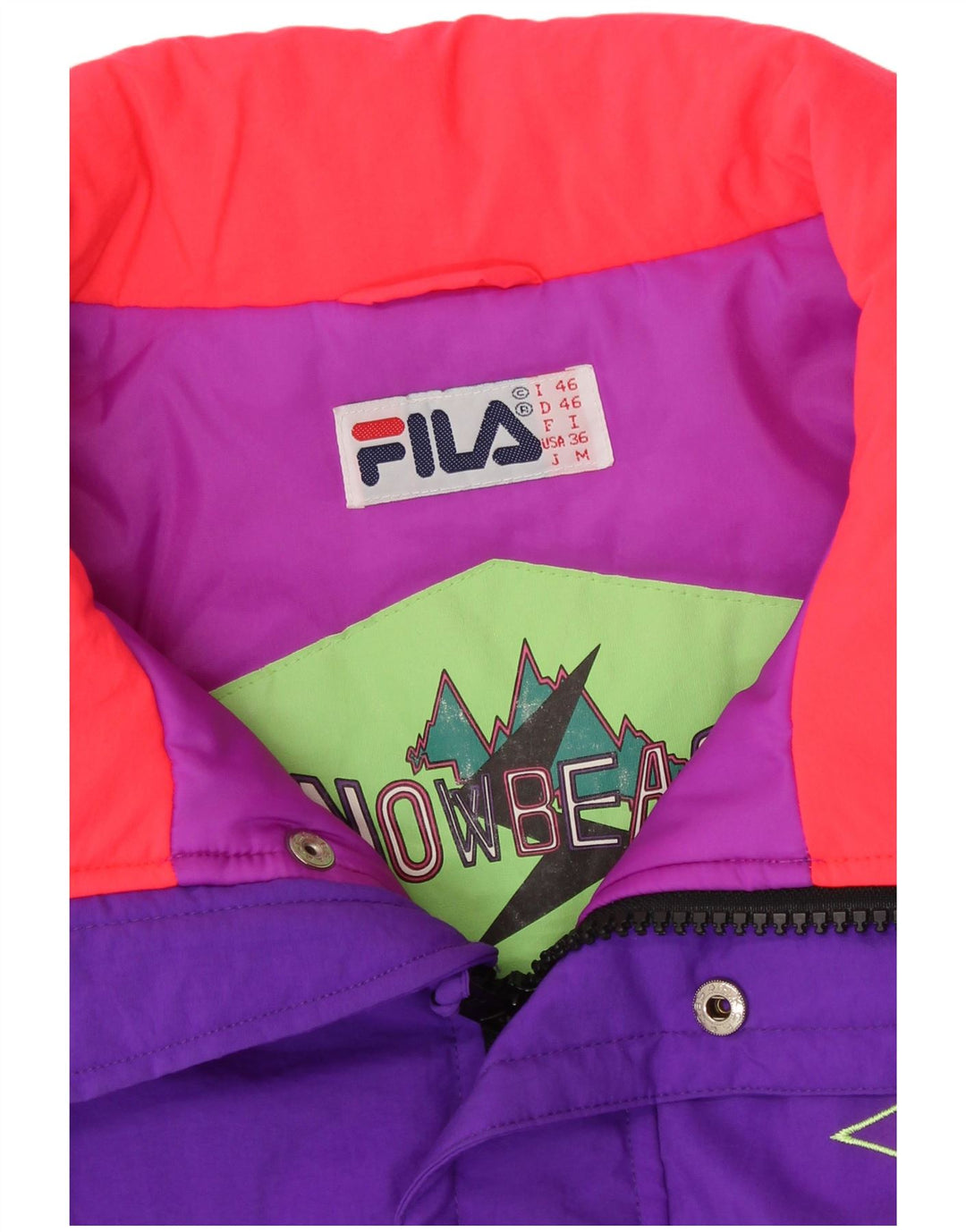 Fila Mens Loose Fit Ski Jacket IT 46 Small Purple Colourblock Polyamide 90s