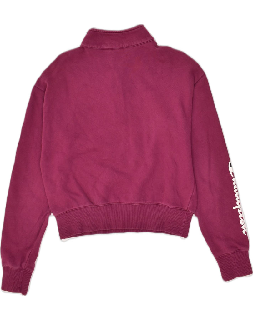 CHAMPION Womens Loose Fit Zip Neck Sweatshirt Jumper UK 4 XS Burgundy | Vintage Champion | Thrift | Second-Hand Champion | Used Clothing | Messina Hembry 