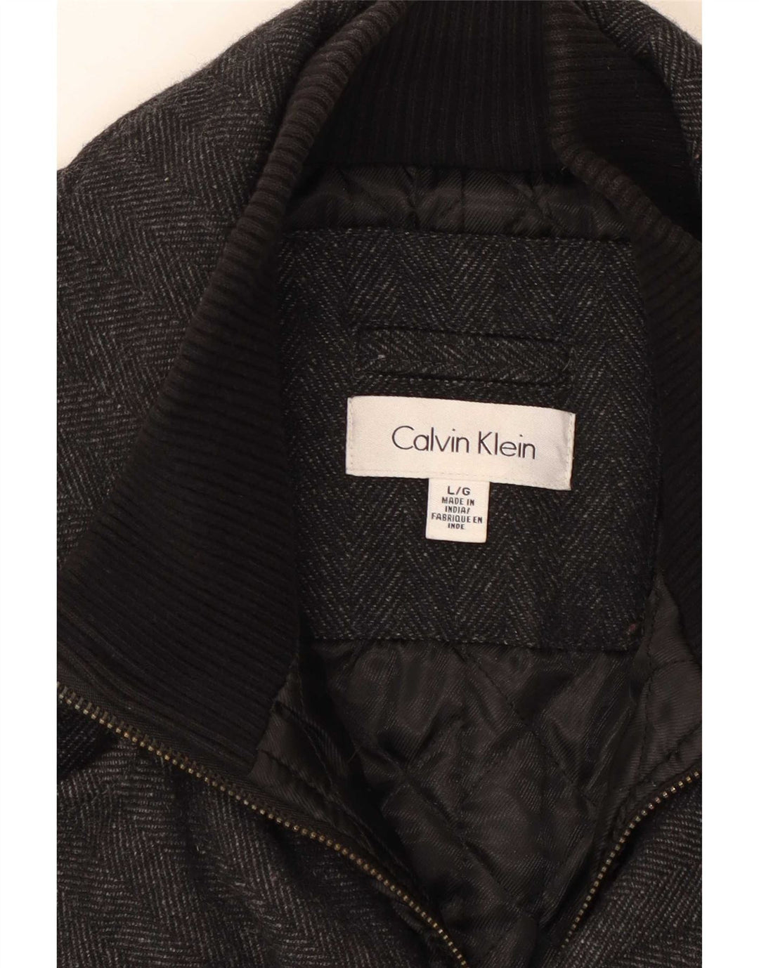 Calvin Klein Mens Pea Coat UK 40 Large Grey Herringbone Wool