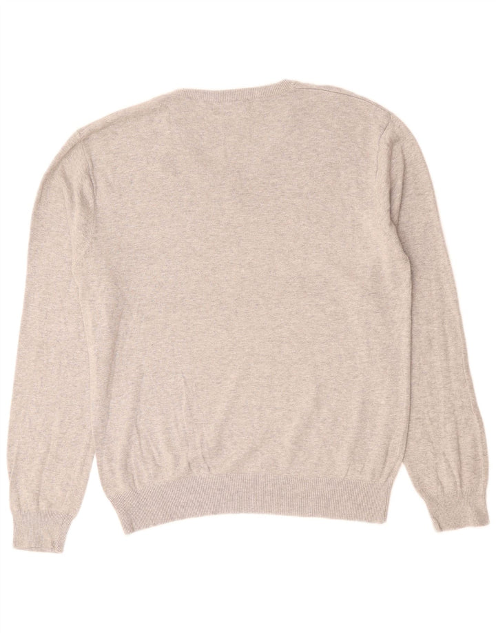 FRENCH CONNECTION Mens V-Neck Jumper Sweater Large Grey Flecked Cotton