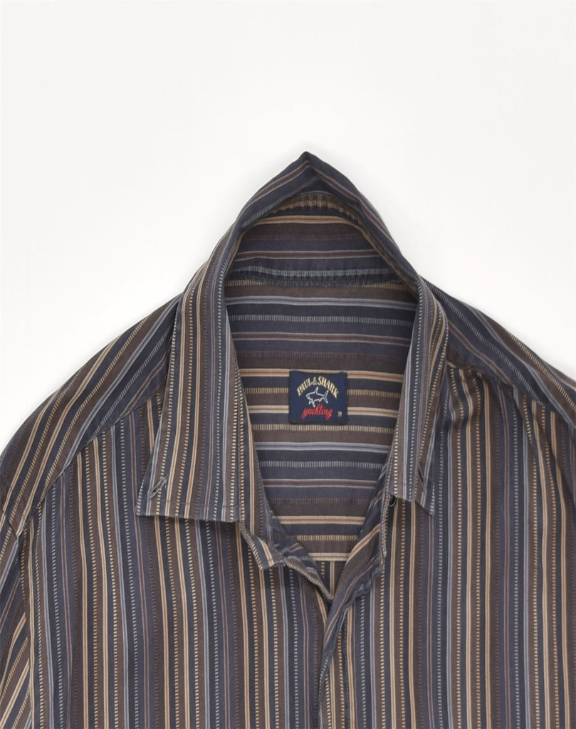 PAUL & SHARK Mens Shirt Size 39 Medium Brown Striped Cotton | Vintage | Thrift | Second-Hand | Used Clothing | Messina Hembry 