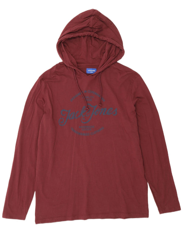 Jack & Jones Mens Hooded Graphic Top Long Sleeve 2XL Burgundy
