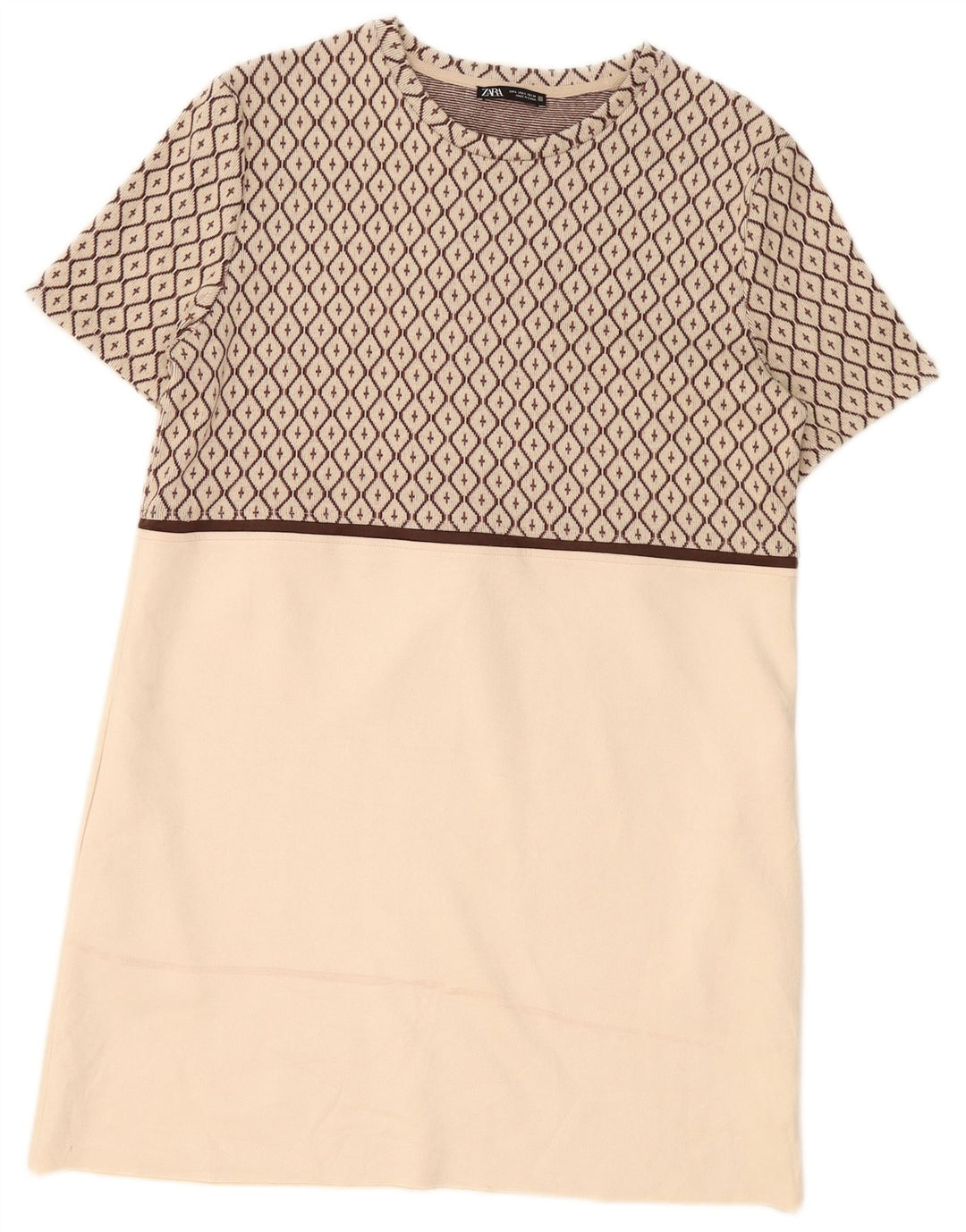 Zara Womens Shift Dress UK 16 Large Beige Geometric Polyester