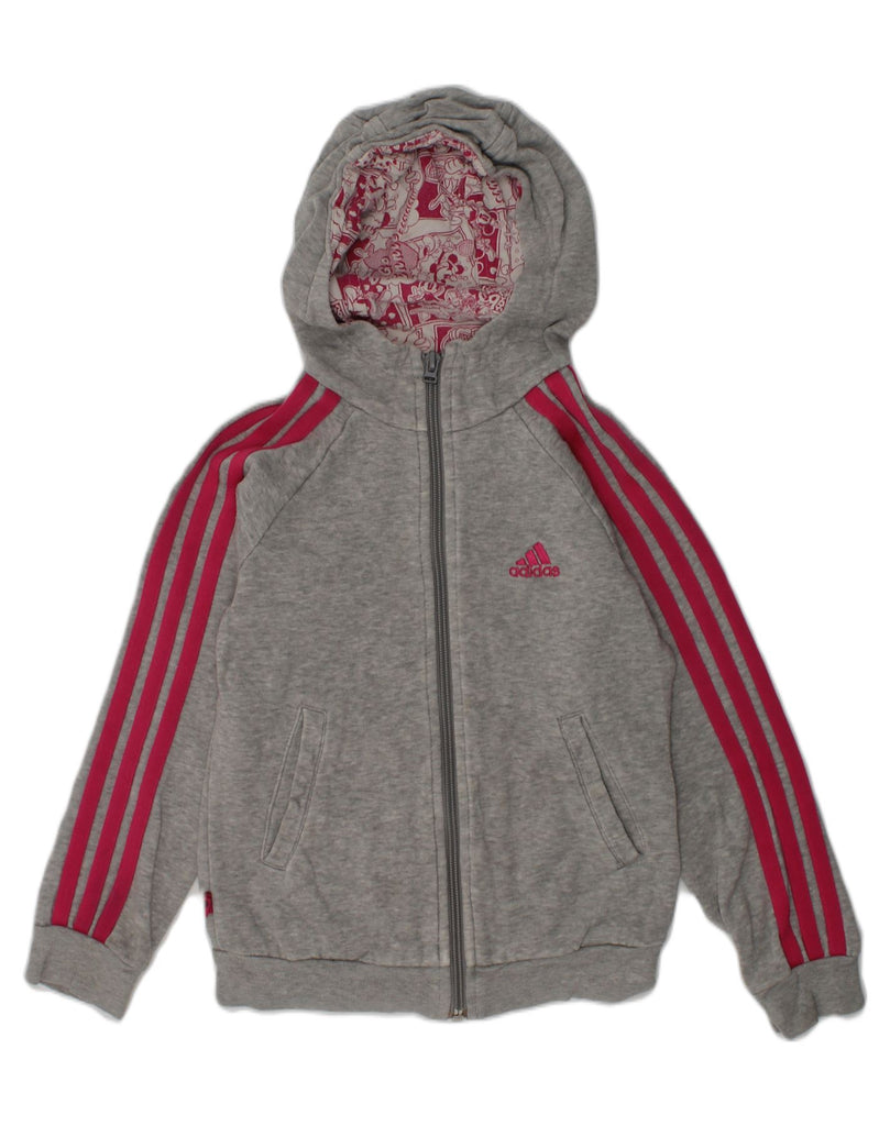 ADIDAS Girls Graphic Zip Hoodie Sweater 5-6 Years Grey Cotton | Vintage Adidas | Thrift | Second-Hand Adidas | Used Clothing | Messina Hembry 