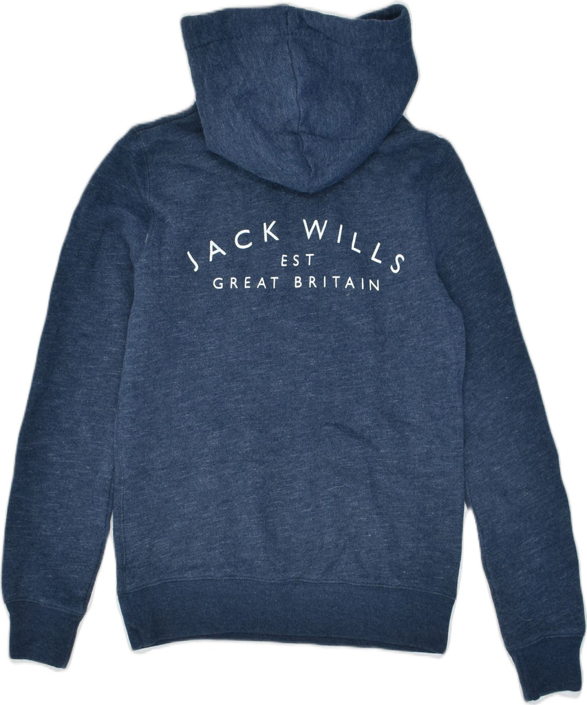 JACK WILLS Womens Graphic Hoodie Jumper UK 8 Small Navy Blue Cotton Sports | Vintage | Thrift | Second-Hand | Used Clothing | Messina Hembry 