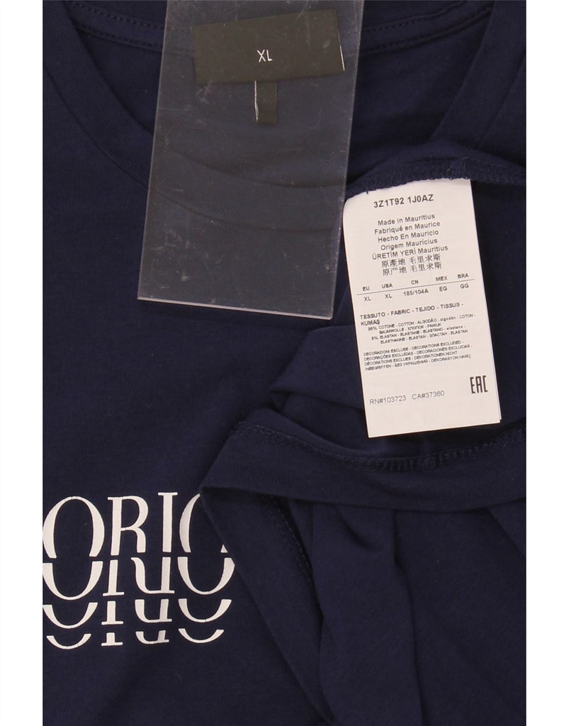 ARMANI Mens Graphic T-Shirt Top XL Navy Blue Cotton Vintage Armani and Second-Hand Armani from Messina Hembry 