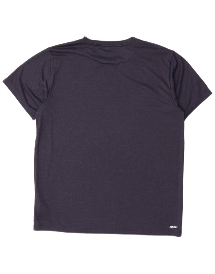 New Balance Mens T-Shirt Top Large Navy Blue Pinstripe Polyester