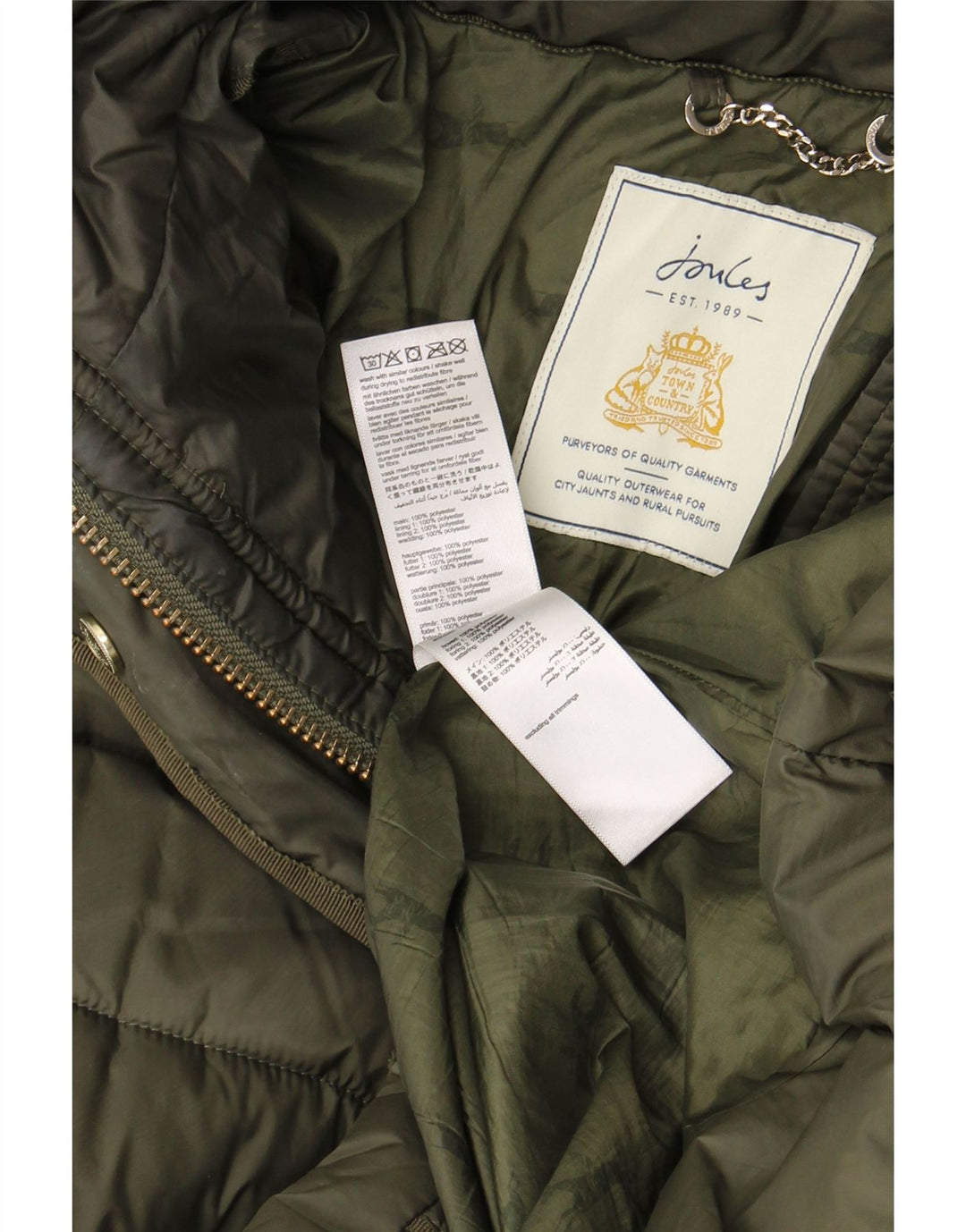 Joules Womens Hooded Padded Coat UK 12 Medium Khaki Polyester