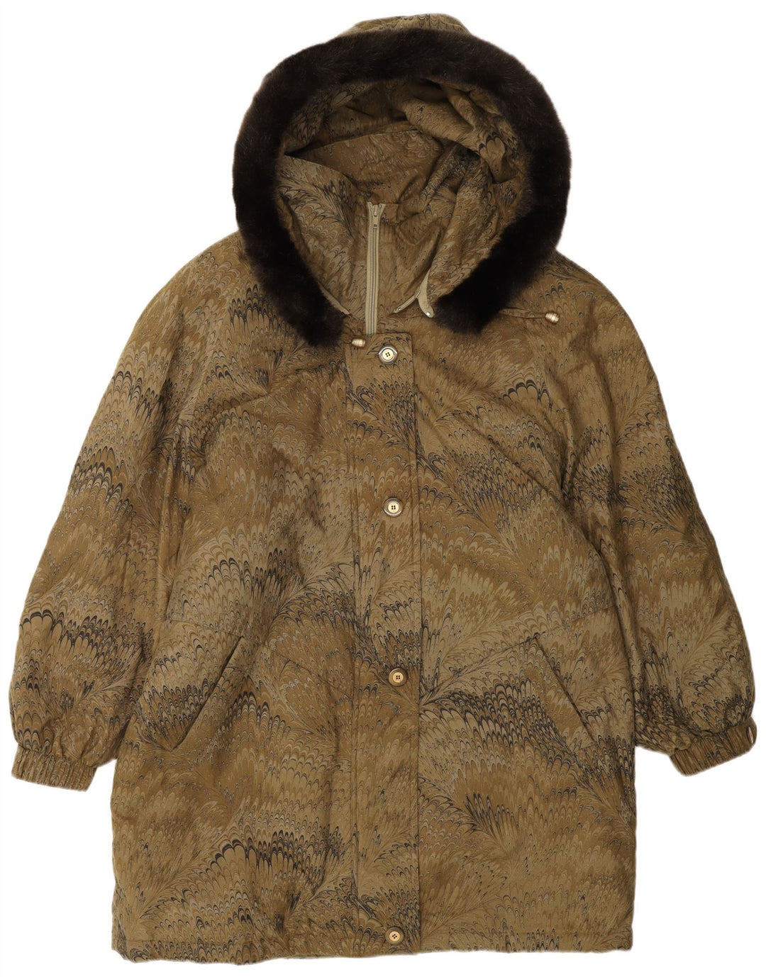 VINTAGE Womens Oversized Abstract Pattern Windbreaker Coat UK 18 XL  Khaki