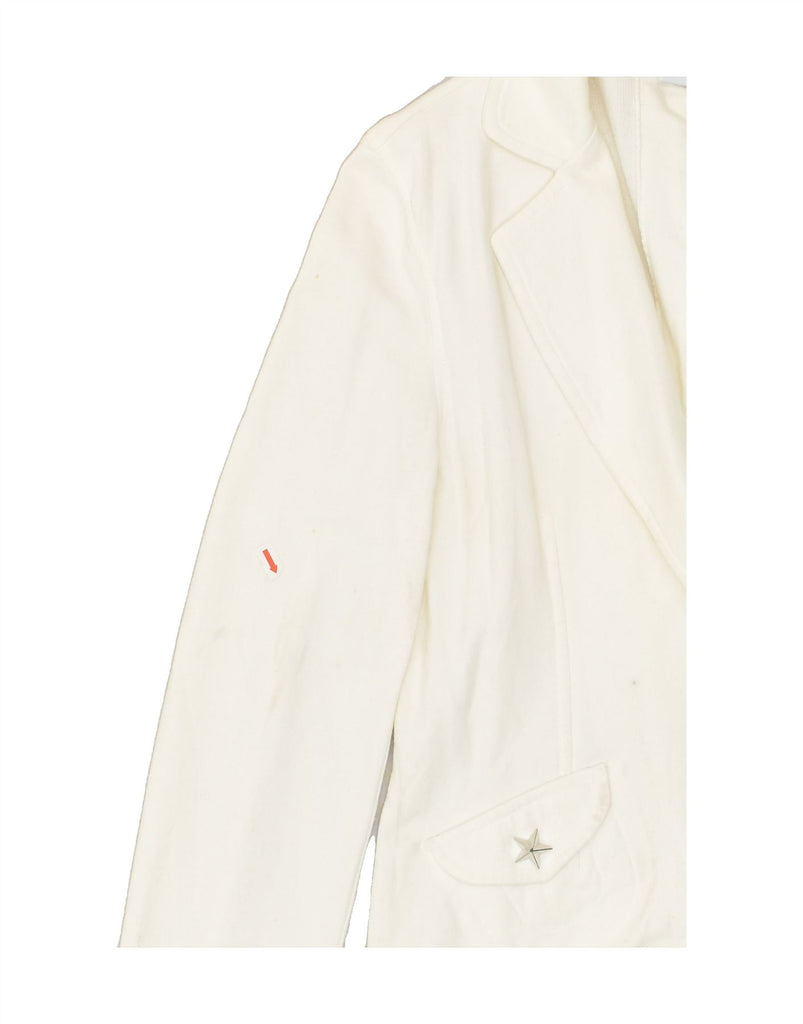 MOSCHINO Womens 3 Button Blazer Jacket UK 10 Small  White Cotton | Vintage Moschino | Thrift | Second-Hand Moschino | Used Clothing | Messina Hembry 