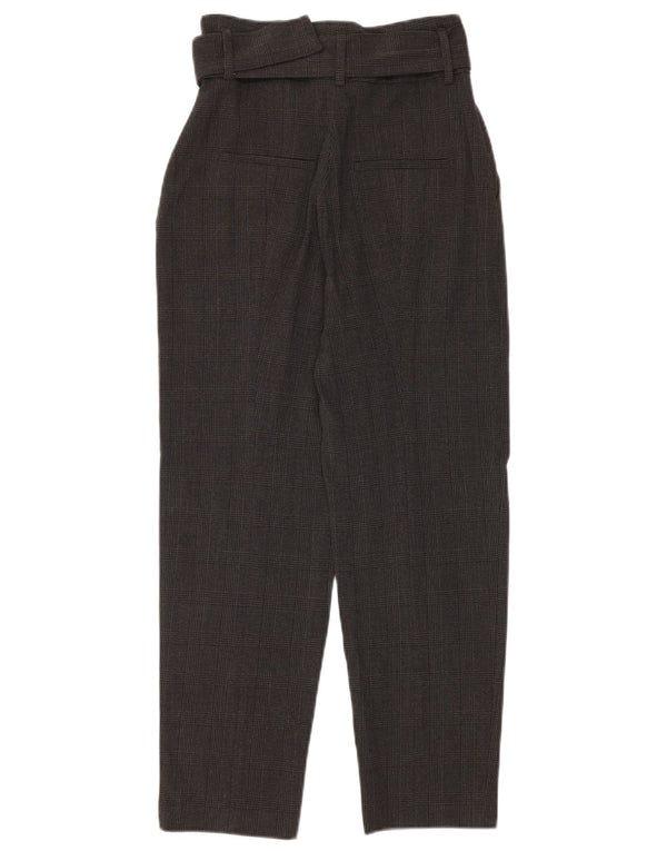 ZARA Womens High Waist Tapered Suit Trousers XS W24 L26 Grey Check