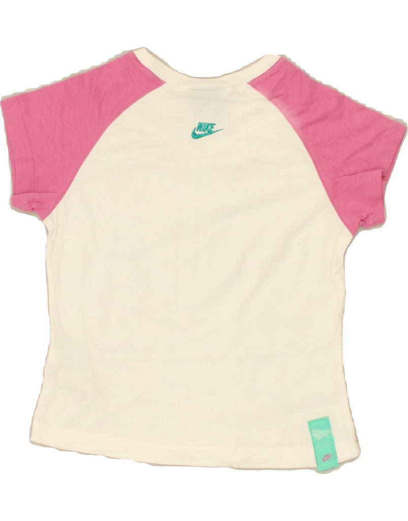 NIKE Girls Graphic T-Shirt Top 6-7 Years Large  White Colourblock Cotton | Vintage Nike | Thrift | Second-Hand Nike | Used Clothing | Messina Hembry 