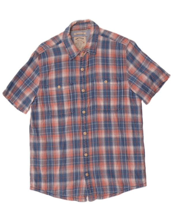 Fat Face Mens Short Sleeve Regular Fit Shirt Small Blue Plaid Cotton