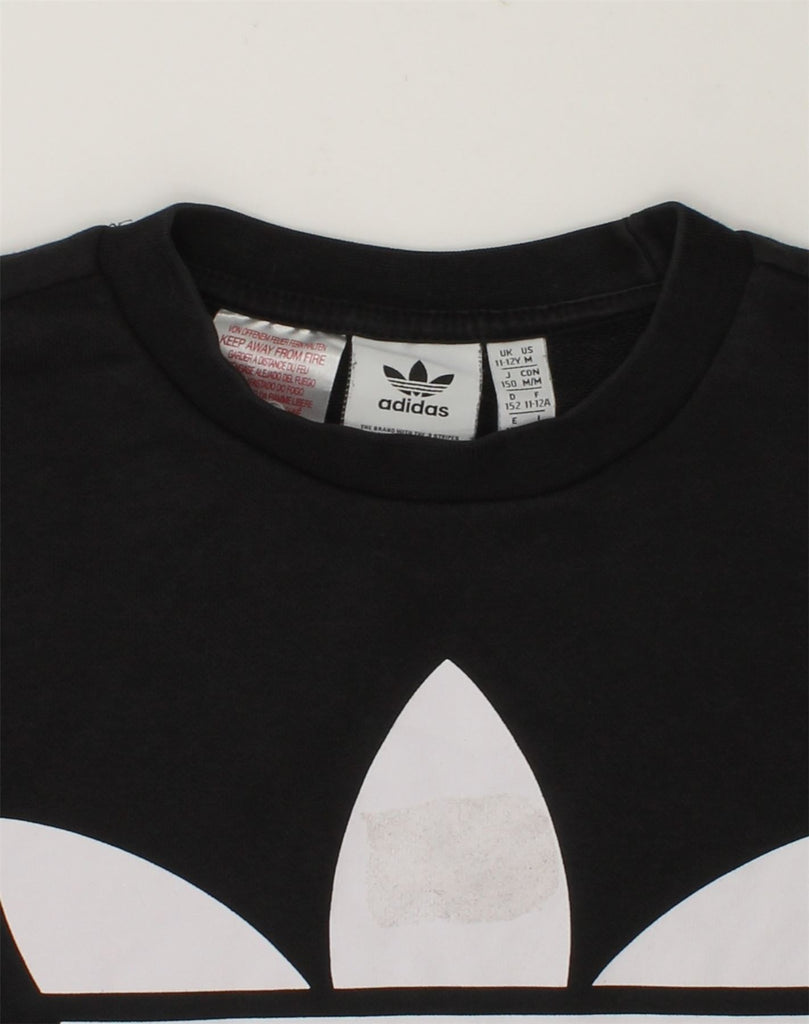 ADIDAS Girls Graphic Sweatshirt Jumper 11-12 Years Black Cotton | Vintage Adidas | Thrift | Second-Hand Adidas | Used Clothing | Messina Hembry 