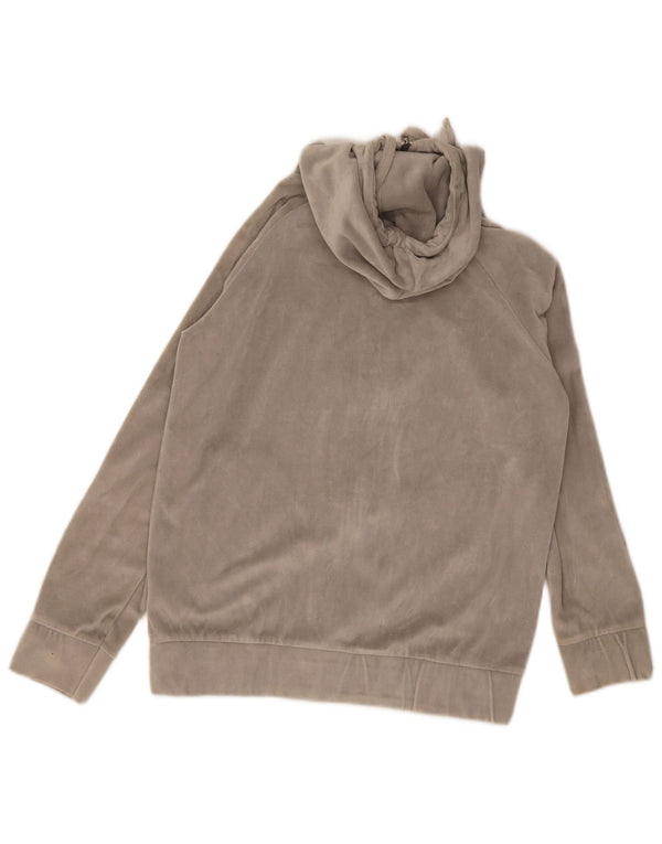 Ellesse Womens Velour Zip Hoodie Sweater UK 14 Medium Grey Cotton