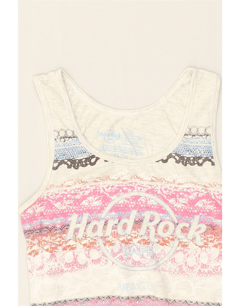 HARD ROCK CAFE Womens Prague Graphic Vest Top UK 12 Medium White Floral | Vintage Hard Rock Cafe | Thrift | Second-Hand Hard Rock Cafe | Used Clothing | Messina Hembry 