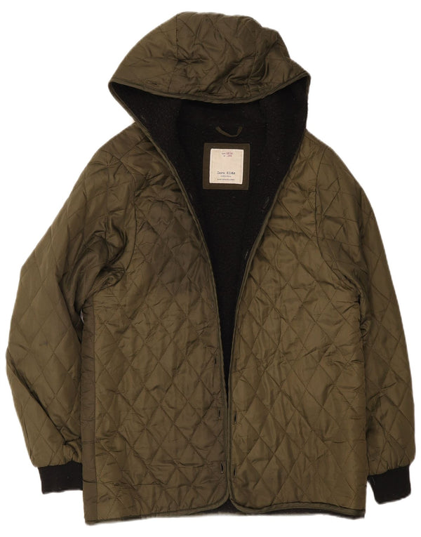 Zara Boys Hooded Liner Quilted Jacket 13-14 Years Khaki Polyester
