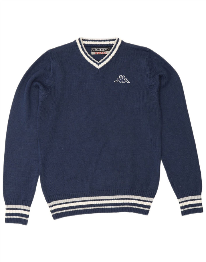 Kappa Mens V-Neck Jumper Sweater Small Navy Blue Striped Acrylic