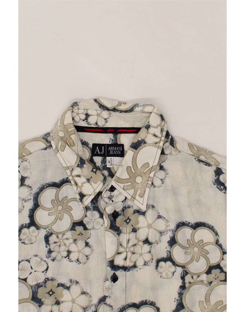 ARMANI Mens Short Sleeve Shirt Medium White Floral Vintage Armani and Second-Hand Armani from Messina Hembry 