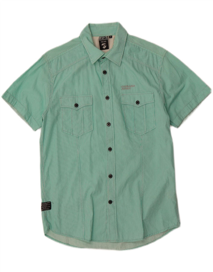 JACK & JONES Mens Short Sleeve Shirt Medium Green Pinstripe Cotton