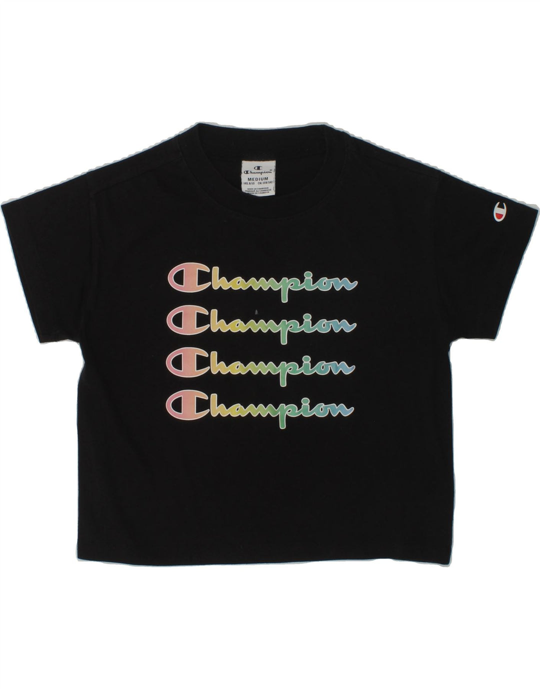 CHAMPION Girls Graphic T-Shirt Top 9-10 Years Medium Black | Vintage Champion | Thrift | Second-Hand Champion | Used Clothing | Messina Hembry 