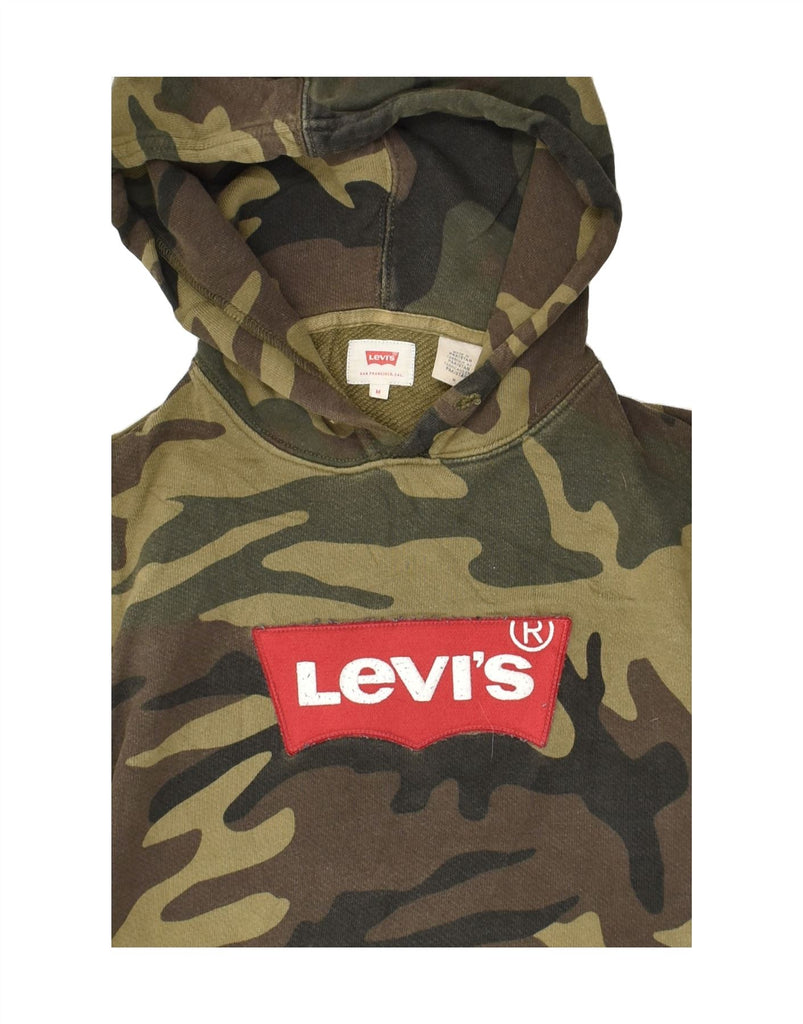 LEVI'S Mens Graphic Hoodie Jumper Medium Khaki Camouflage Cotton | Vintage Levi's | Thrift | Second-Hand Levi's | Used Clothing | Messina Hembry 