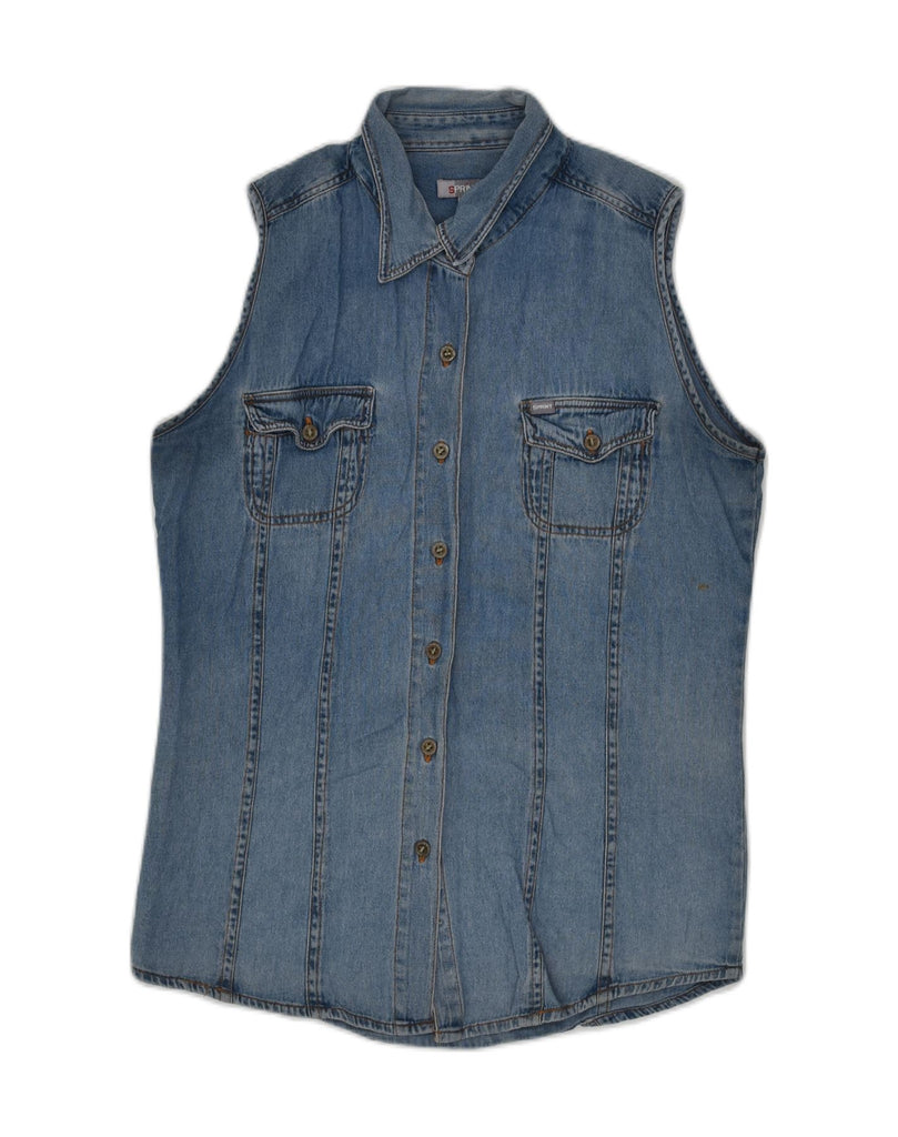 VINTAGE Womens Sleeveless Denim Shirt UK 12 Medium Blue Cotton | Vintage Vintage | Thrift | Second-Hand Vintage | Used Clothing | Messina Hembry 