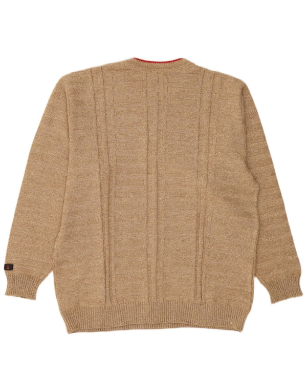Bueckle Mens Crew Neck Jumper Sweater IT 50 Medium Beige Striped Cotton