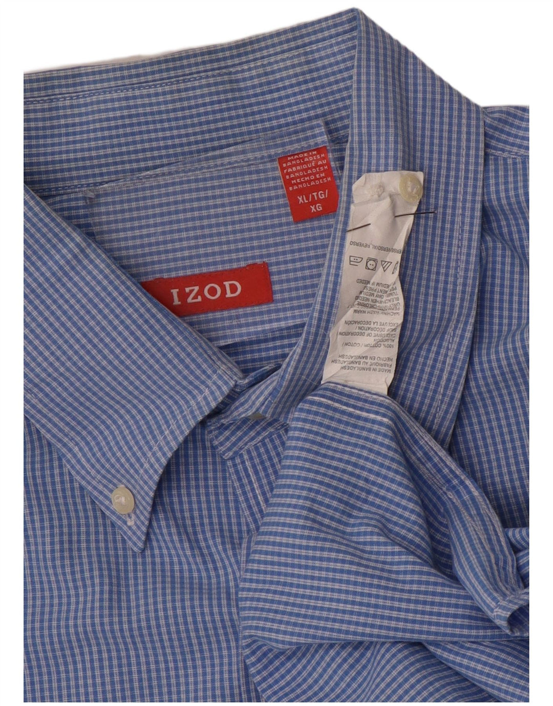 IZOD Mens Shirt XL Blue Check Cotton