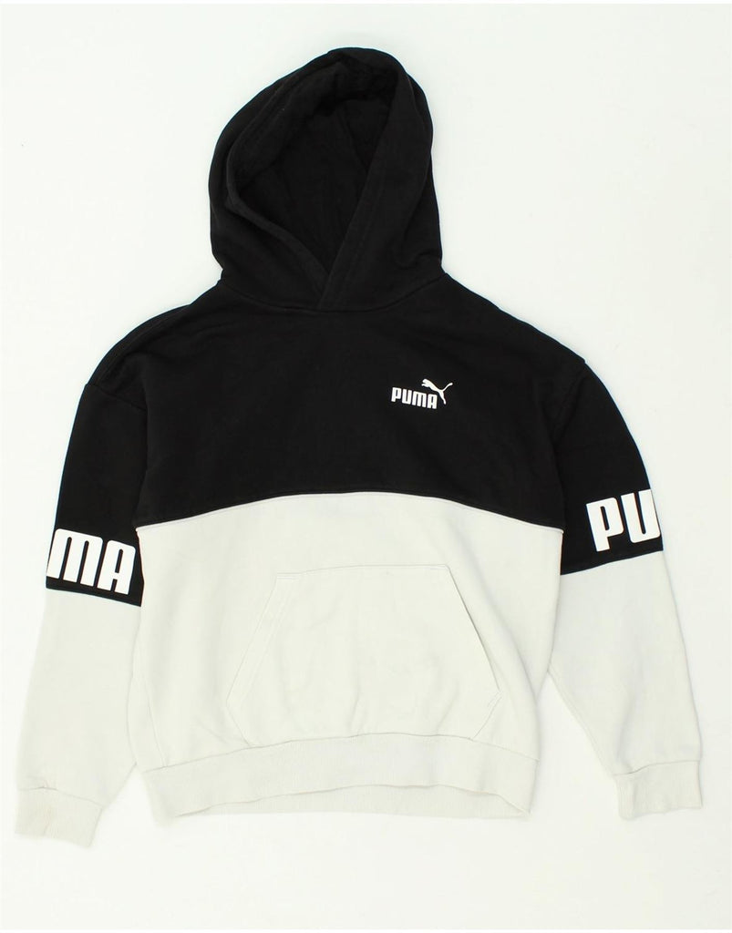 PUMA Boys Graphic Hoodie Jumper 11-12 Years Black Colourblock Cotton | Vintage Puma | Thrift | Second-Hand Puma | Used Clothing | Messina Hembry 