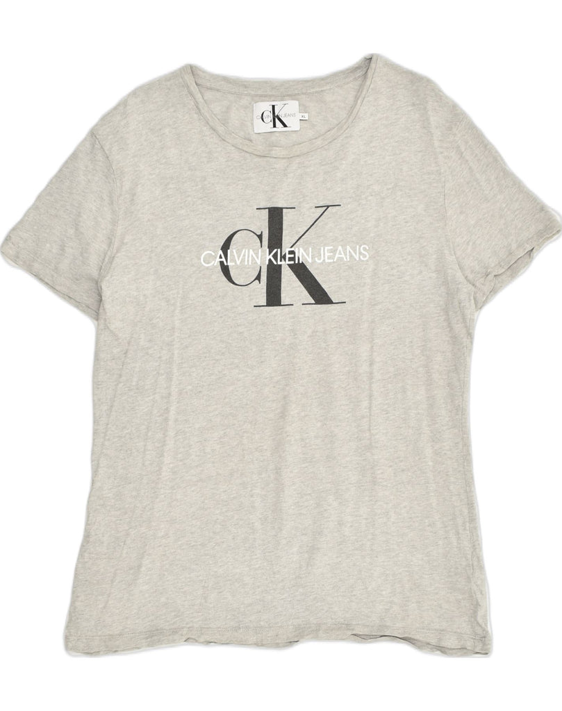 CALVIN KLEIN Womens Graphic T-Shirt Top UK 18 XL Grey Cotton | Vintage Calvin Klein | Thrift | Second-Hand Calvin Klein | Used Clothing | Messina Hembry 