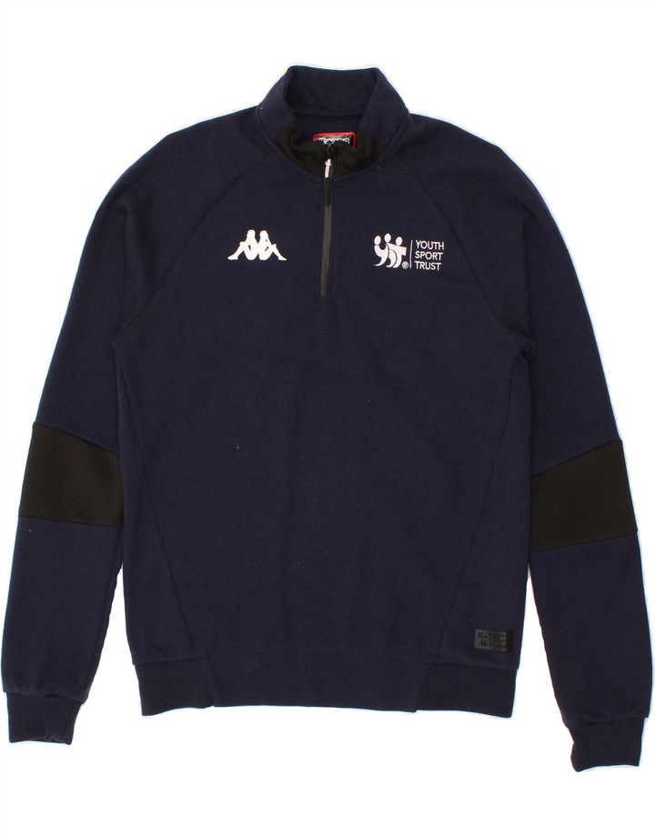 KAPPA Mens Graphic Sweatshirt Jumper Small Navy Blue Polyester Vintage Kappa and Second-Hand Kappa from Messina Hembry 