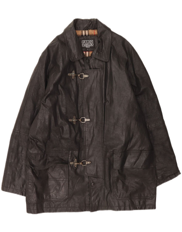 Giulia Galanti Mens Duffle Leather Jacket UK 40 Large Black Leather