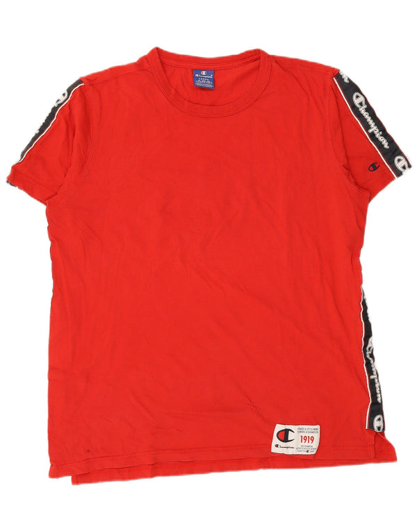 CHAMPION Mens Graphic T-Shirt Top Large Red Colourblock Cotton