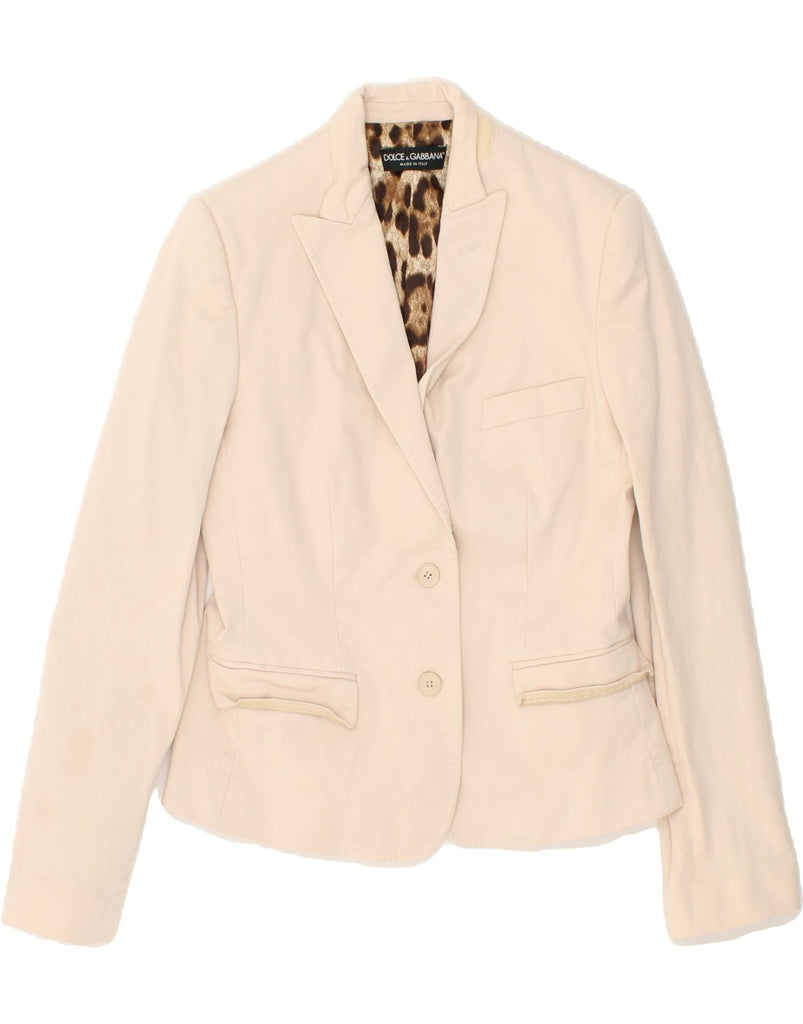 DOLCE & GABBANA Womens 2 Button Blazer Jacket IT 46 Large Beige Cotton Vintage Dolce & Gabbana and Second-Hand Dolce & Gabbana from Messina Hembry 