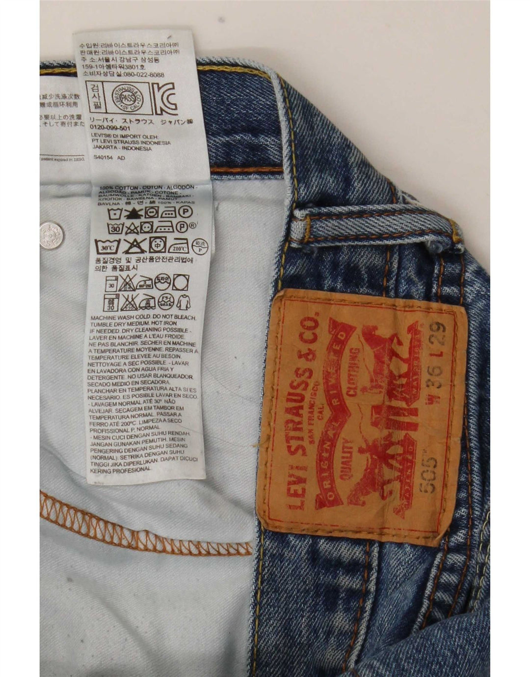 Levi's Mens 505 Straight Jeans W36 L29 Blue Cotton
