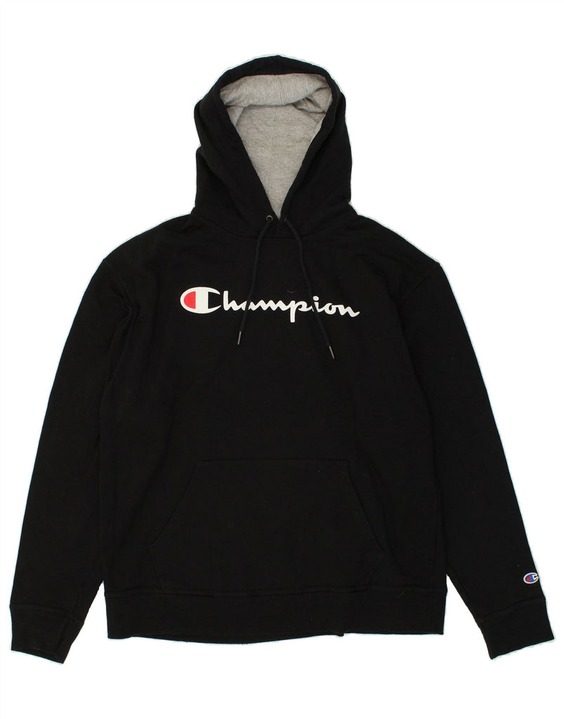 CHAMPION Mens Graphic Hoodie Jumper Large Black Cotton | Vintage Champion | Thrift | Second-Hand Champion | Used Clothing | Messina Hembry 