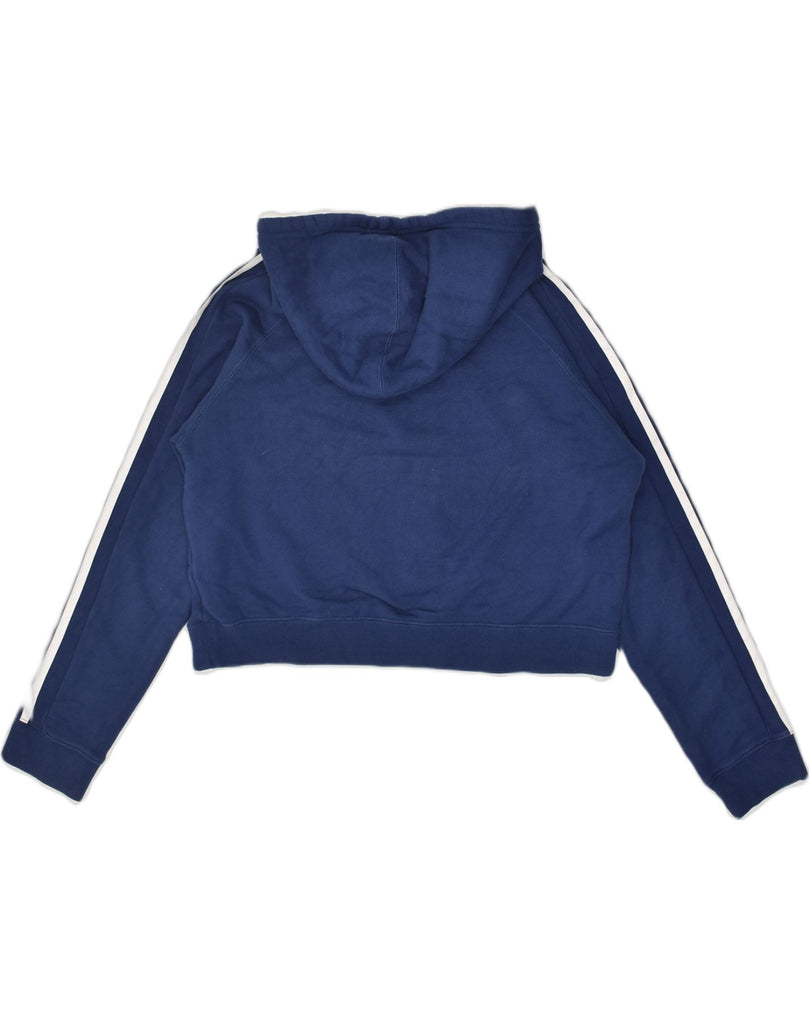 ADIDAS Womens Crop Graphic Hoodie Jumper UK 8 Small Navy Blue Cotton | Vintage Adidas | Thrift | Second-Hand Adidas | Used Clothing | Messina Hembry 